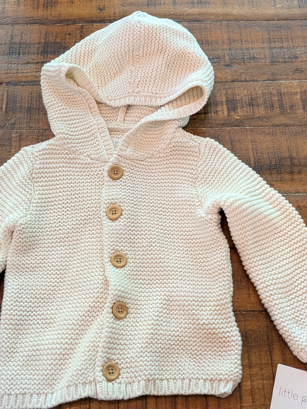Little Pea Cream Hooded Knit Cardigan for Kids